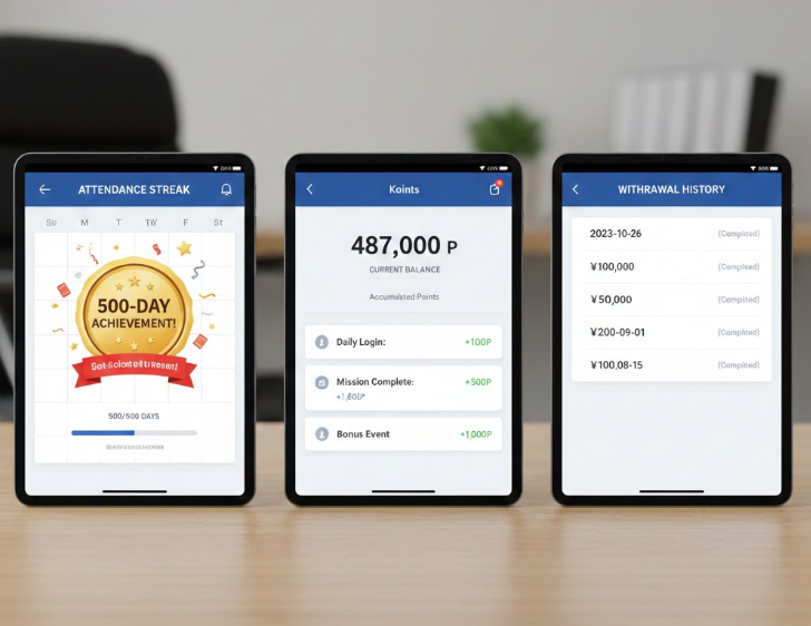 출석체크 캘린더 500일 달성 화면