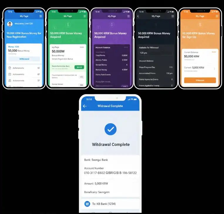 실제 사이트 가입 후 마이페이지에 꽁머니 50,000원 적립된 캡처 화면