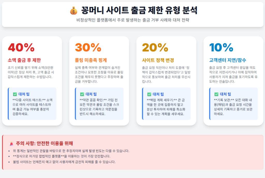 꽁머니 사이트 출금 제한 유형 비교 표