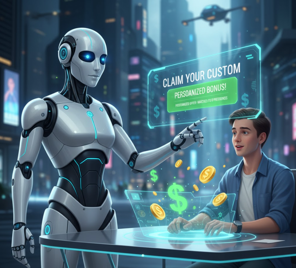 AI 로봇이 사용자에게 맞춤 꽁머니를 제안하는 미래 AI 로봇이 사용자에게 맞춤 꽁머니를 제안하는 미래