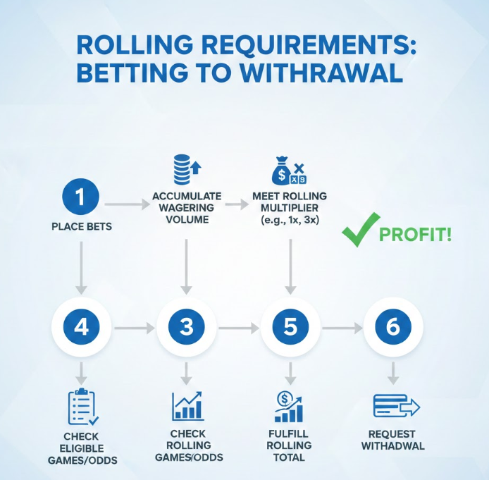 롤링 조건을 설명하는 단계별 인포그래픽 롤링 조건을 설명하는 단계별 인포그래픽