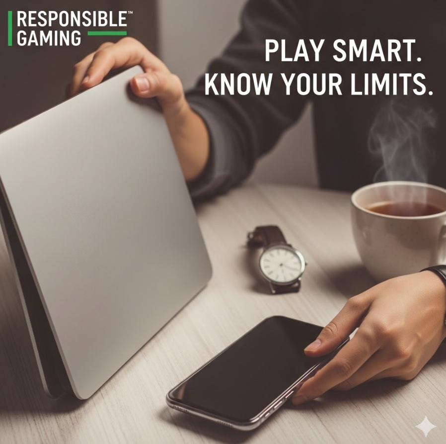  'Responsible Gaming' 로고와 함께 절제된 배팅을 상징하는 이미지