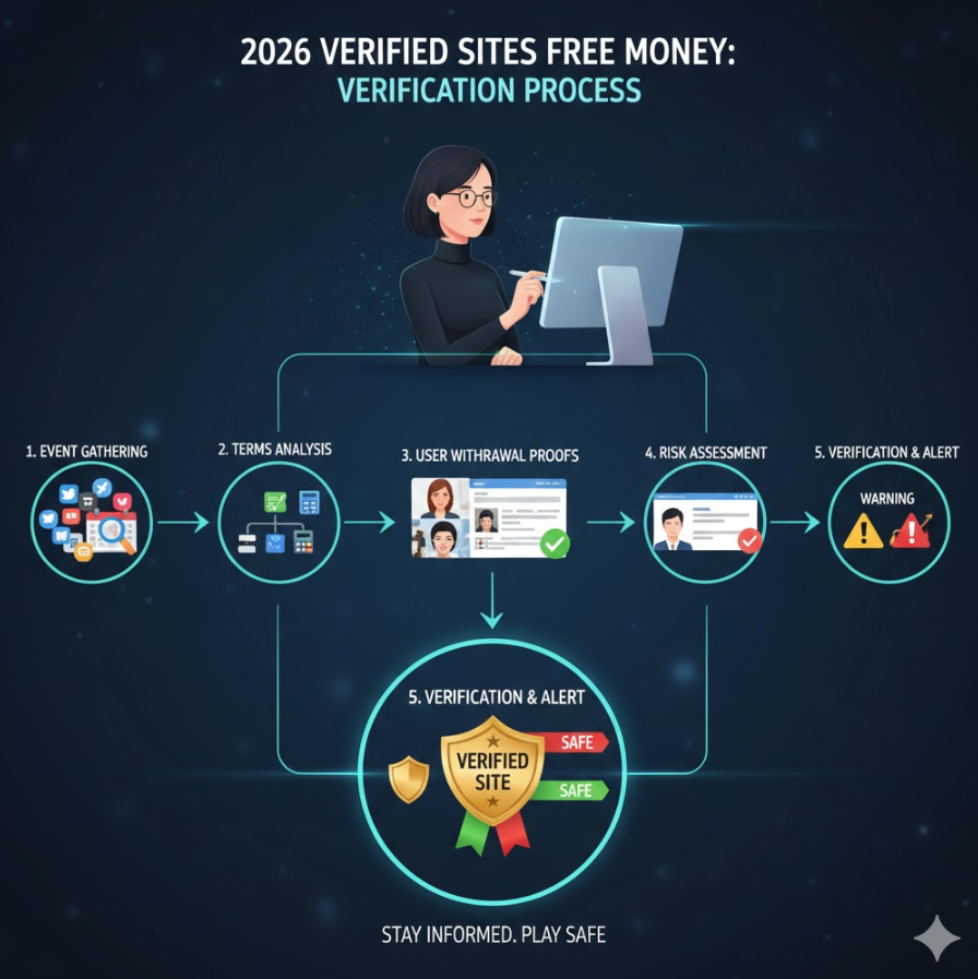 검증 프로세스 인포그래픽 – 이벤트 수집부터 조건 분석, 출금 인증, 위험 경고까지 단계별 흐름을 전문적으로 보여주는 다이어그램