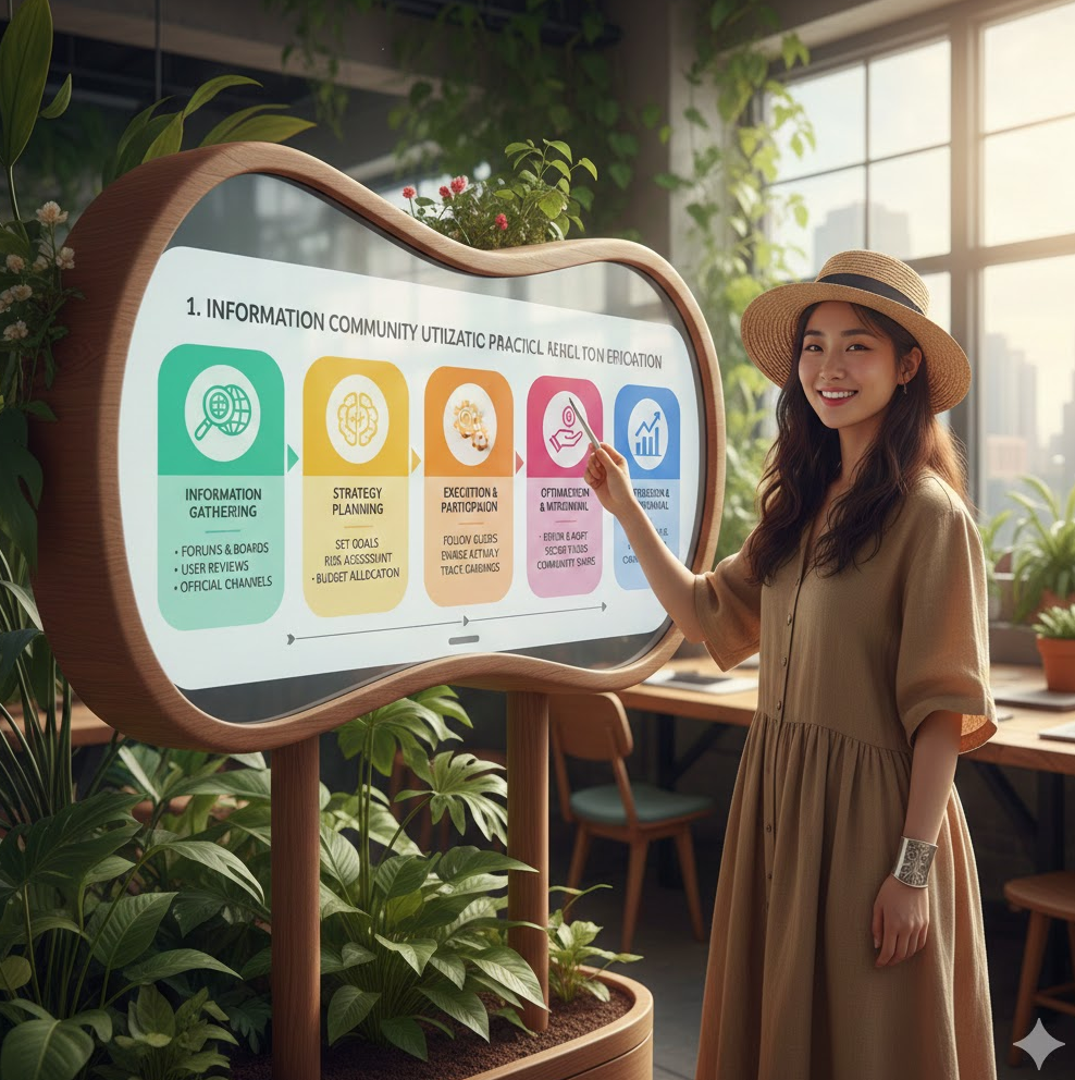 커뮤니티 활용 가이드 인포그래픽 – 정보 확인부터 실행까지 단계별 실전 로드맵