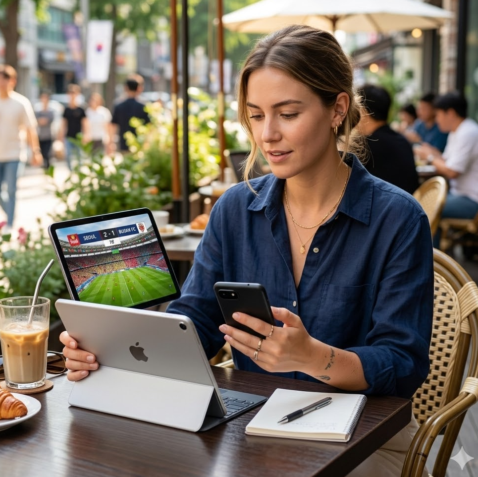  텔레그램 분석 채널을 체크하는 여유로운 모습의 베터 이미지