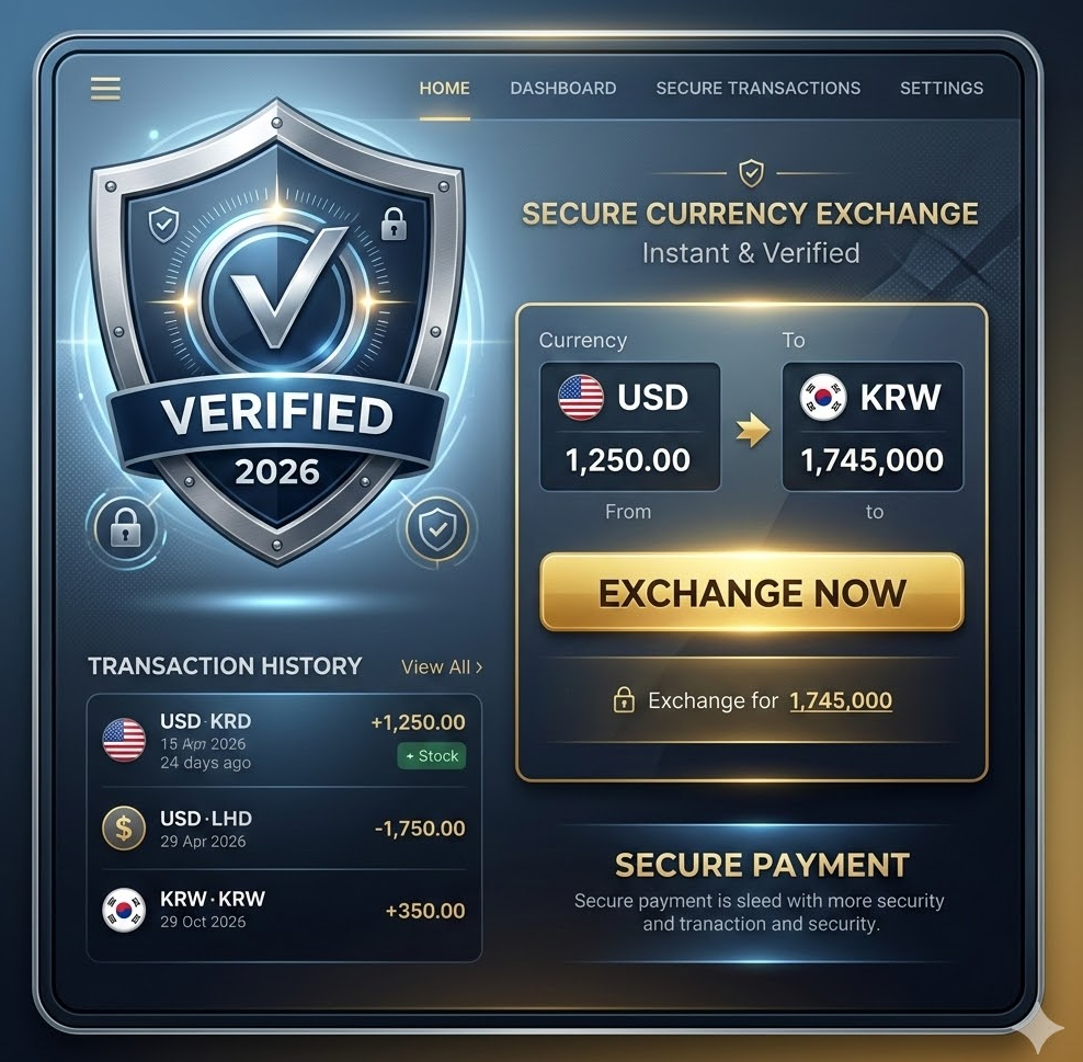 방패 아이콘과 금색 환전 버튼이 강조된 세련된 인터페이스 디자인