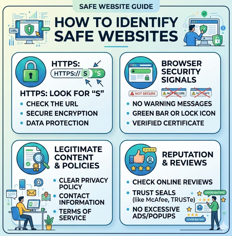  안전한 사이트 구별법을 인포그래픽 형태로 시각화한 가이드 이미지