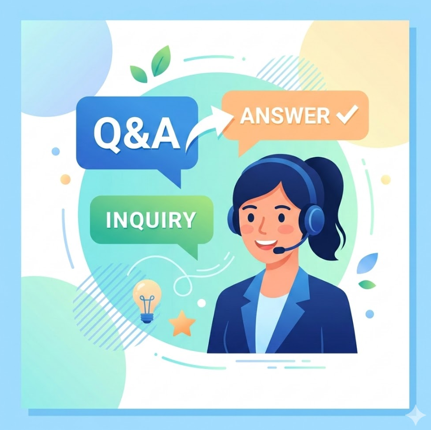 질의응답을 상징하는 Q&A 말풍선과 상담원 아이콘 이미지