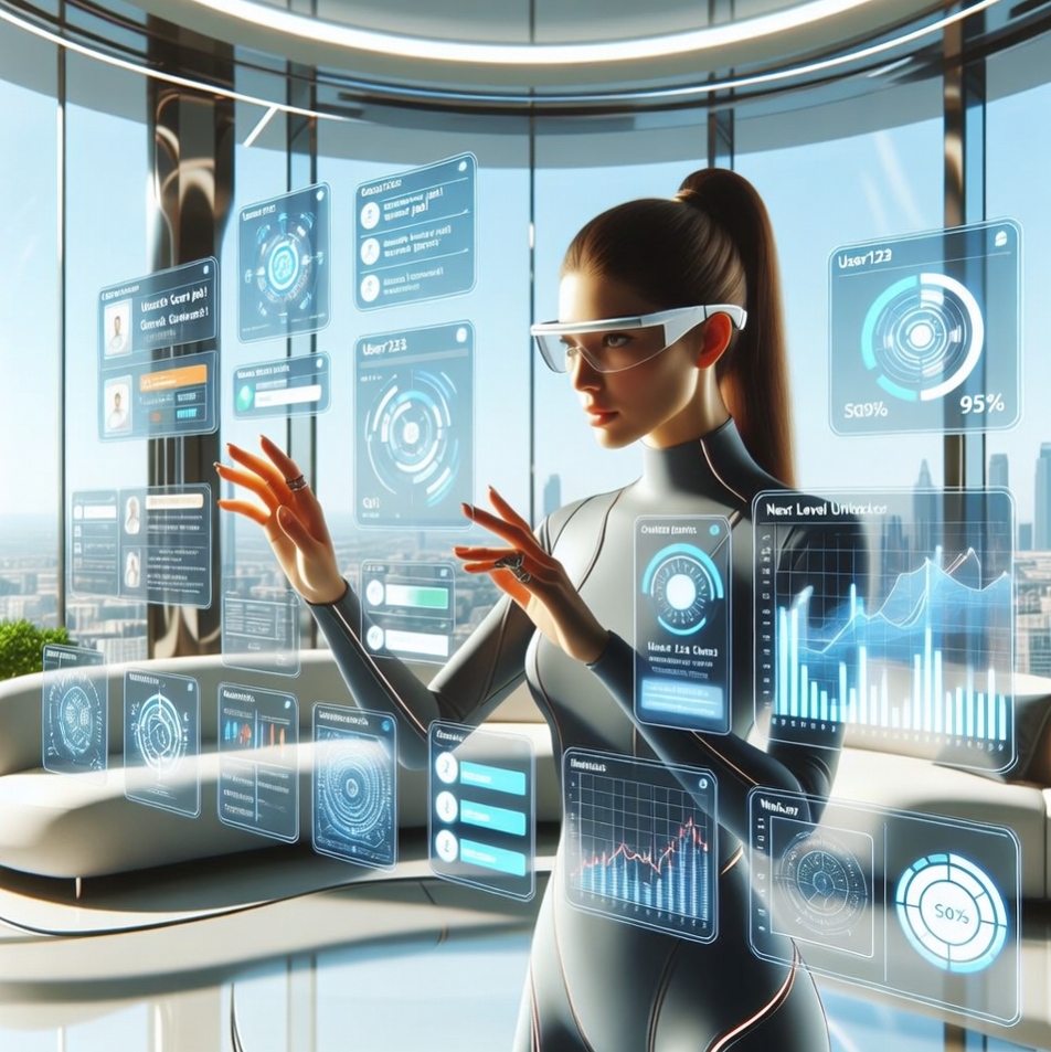 밝고 개방적인 펜트하우스 거실에서 사용자가 최신형 스마트 글래스를 착용한 채, 허공에 펼쳐진 수만 개의 실시간 채팅 위젯과 경기 분석 그래프들을 손가락 제스처로 컨트롤하며 소통하는 미래지향적 사진 밝고 개방적인 펜트하우스 거실에서 사용자가 최신형 스마트 글래스를 착용한 채, 허공에 펼쳐진 수만 개의 실시간 채팅 위젯과 경기 분석 그래프들을 손가락 제스처로 컨트롤하며 소통하는 미래지향적 사진